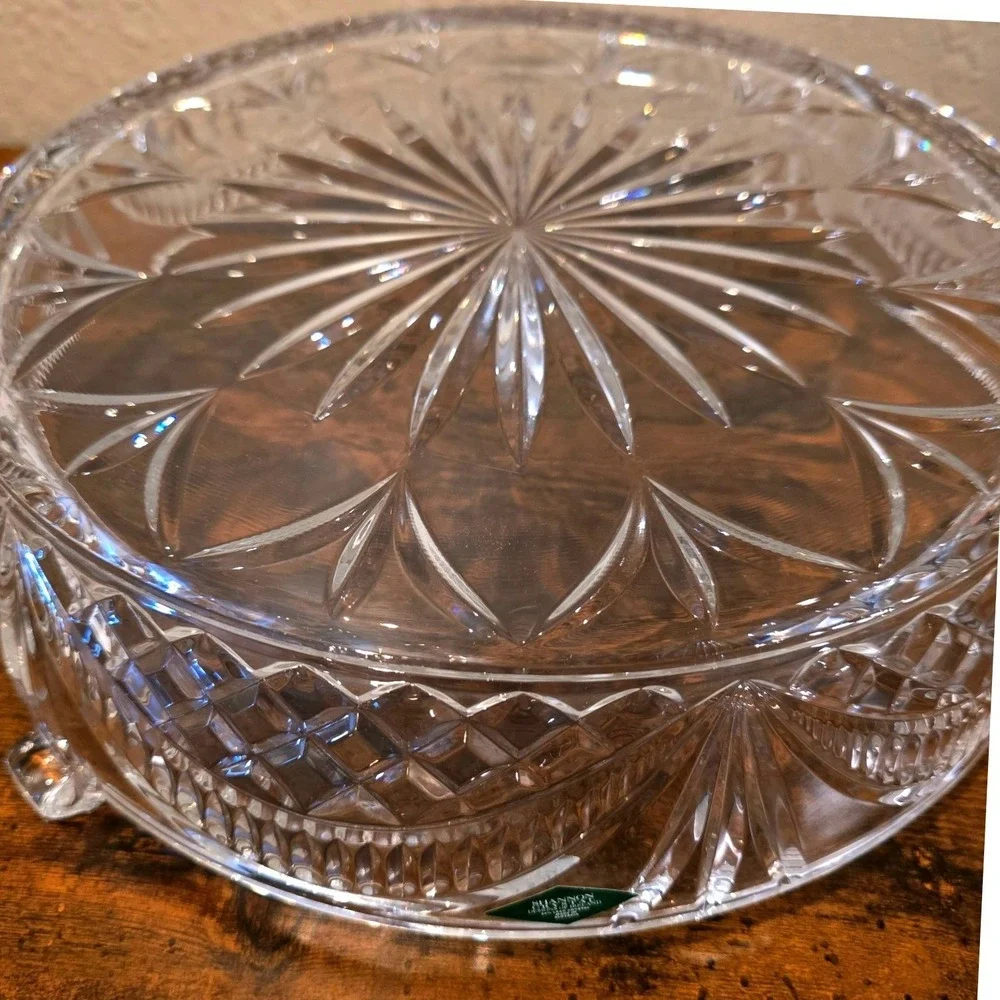 VTG 90s Shannon Godinger 24% Lead Crystal Footed Cake Stand NOS Server W/Box